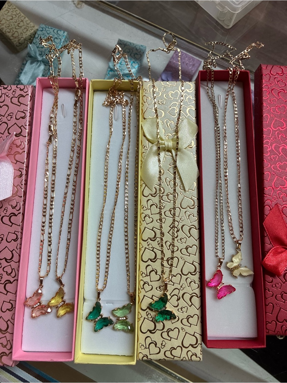 Butterfly crystal pendant necklace with gold plated chain